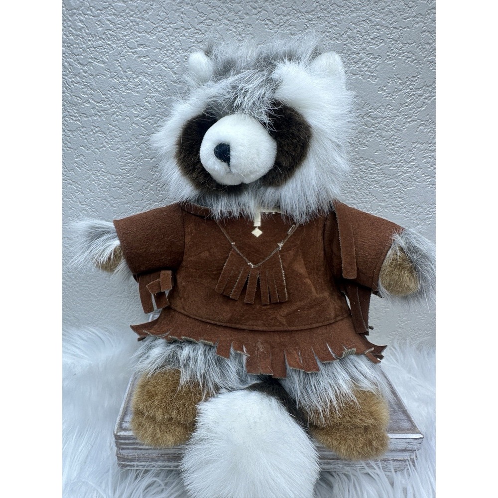 $19 🌙 Vintage 90s Barney Raccoon Stuffed Animal Plush Southwestern Vest Bear